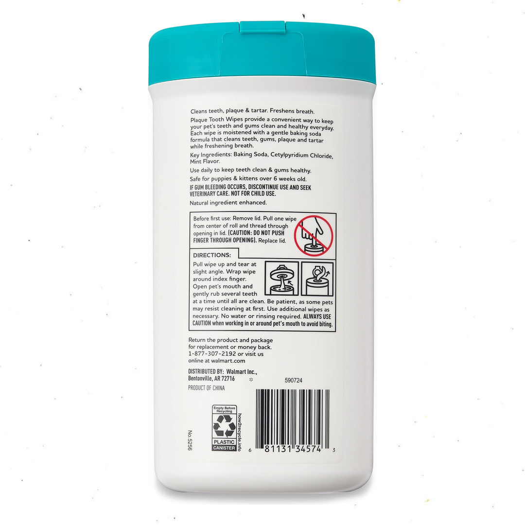 Toallitas Dentales VibrantLife para Perros y Gatos – 40 Unidades, Con Bicarbonato y Menta Fresca
