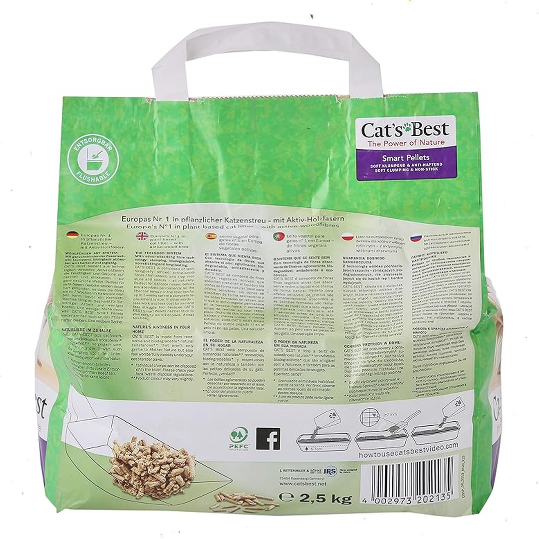 Cat’s Best Smart Pellets – Arena Biodegradable para Gatos, 5 lb, Hasta 7 Semanas de Uso