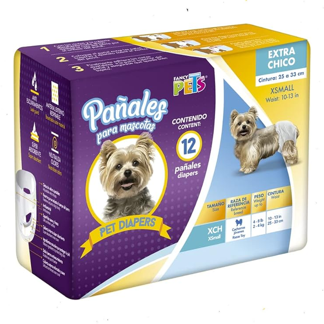 Fancy Pets Pañales Extra Chicos para Perro – 12 Piezas, Absorbentes y Ajustables