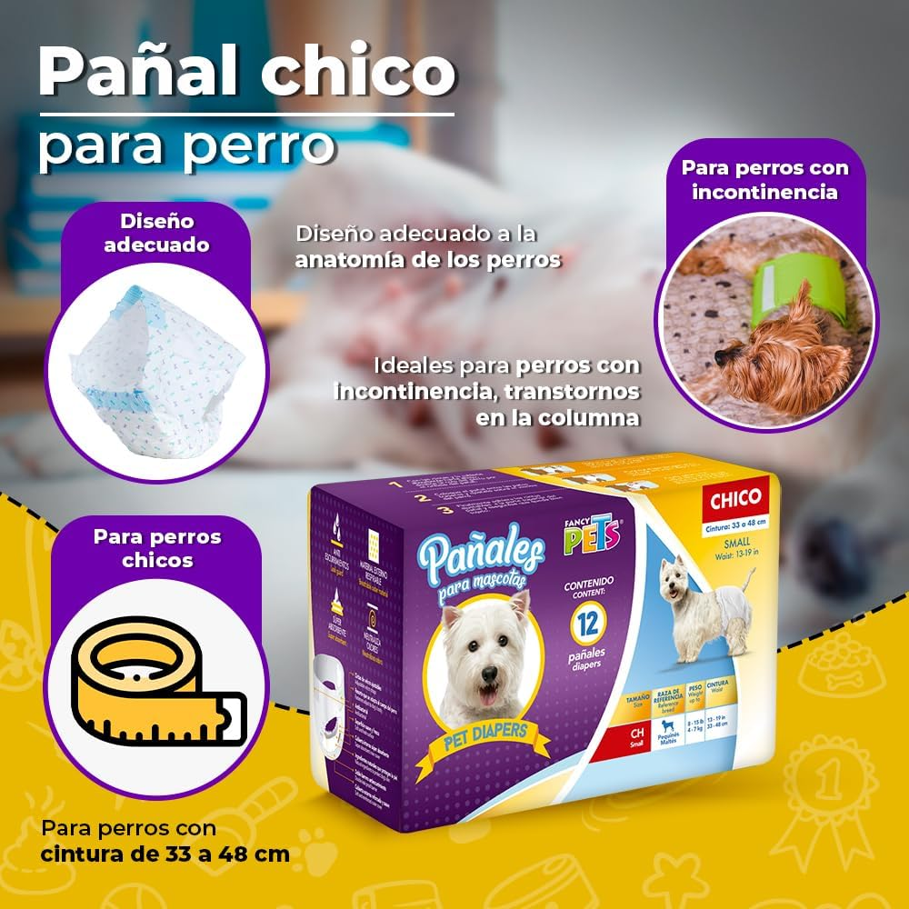 Fancy Pets Pañales Chicos para Perro – 12 Piezas, Ultra Absorbentes y Ajustables
