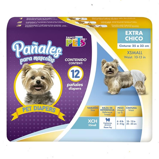 Fancy Pets Pañales Extra Chicos para Perro – 12 Piezas, Absorbentes y Ajustables