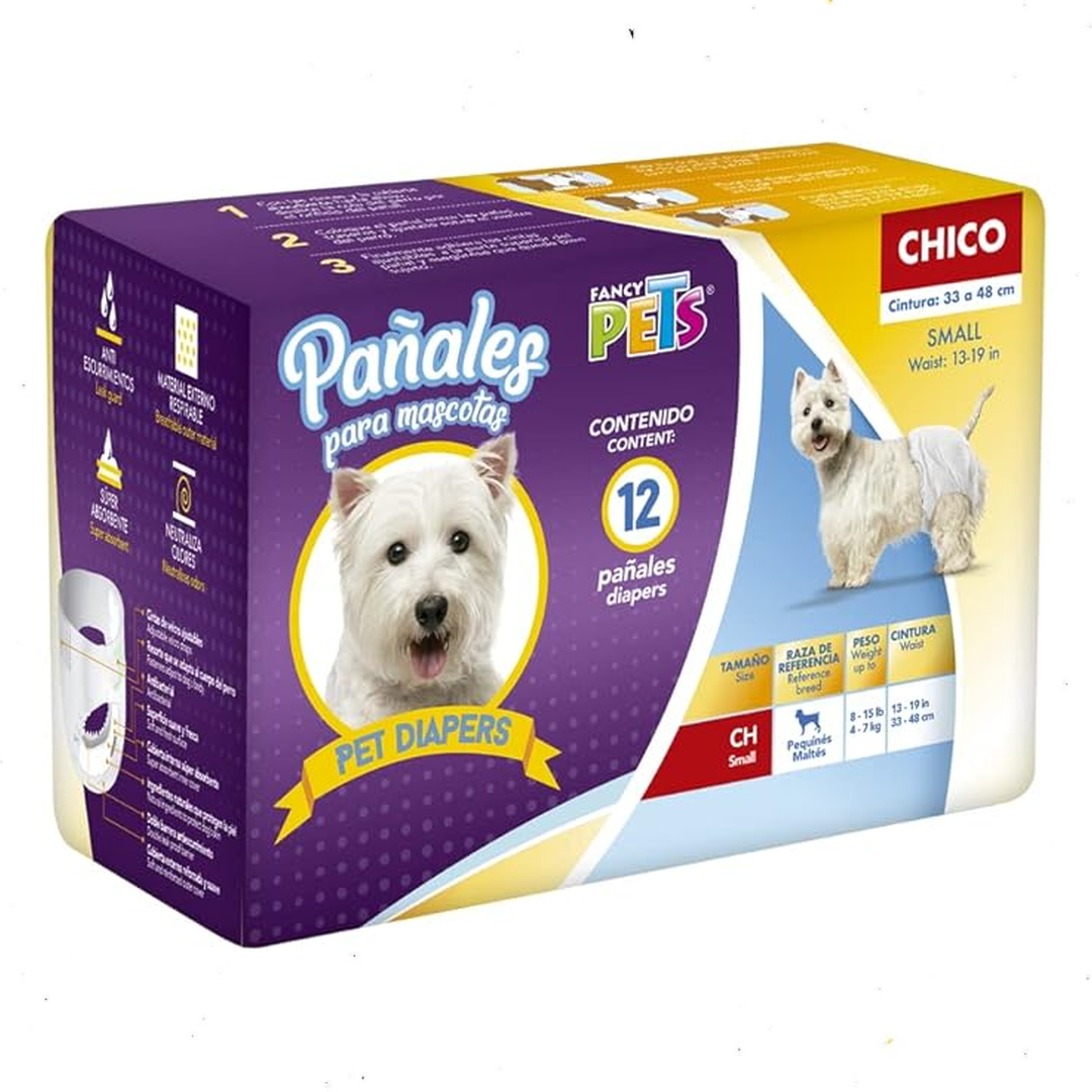 Fancy Pets Pañales Chicos para Perro – 12 Piezas, Ultra Absorbentes y Ajustables