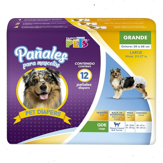 Fancy Pets Pañales Grandes para Perro – 12 Piezas, Ultra Absorbentes y Ajustables