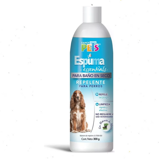 Espuma para Baño en Seco Fancy Pets – 300 g, Limpieza y Protección Repelente para Perros